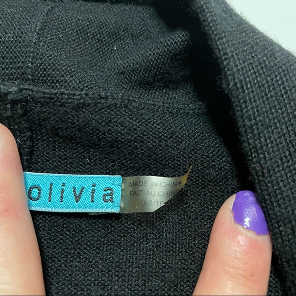 Alice + Olivia Black 100% Wool Designer Soft Knit Cardigan Sweater Tassel Accent - Picture 4 of 6